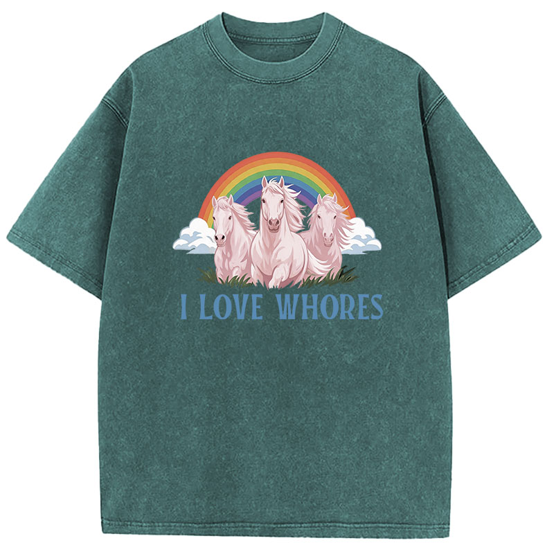 Tokyocanvas I Love Whores Rainbow Horse Washed T-Shirt