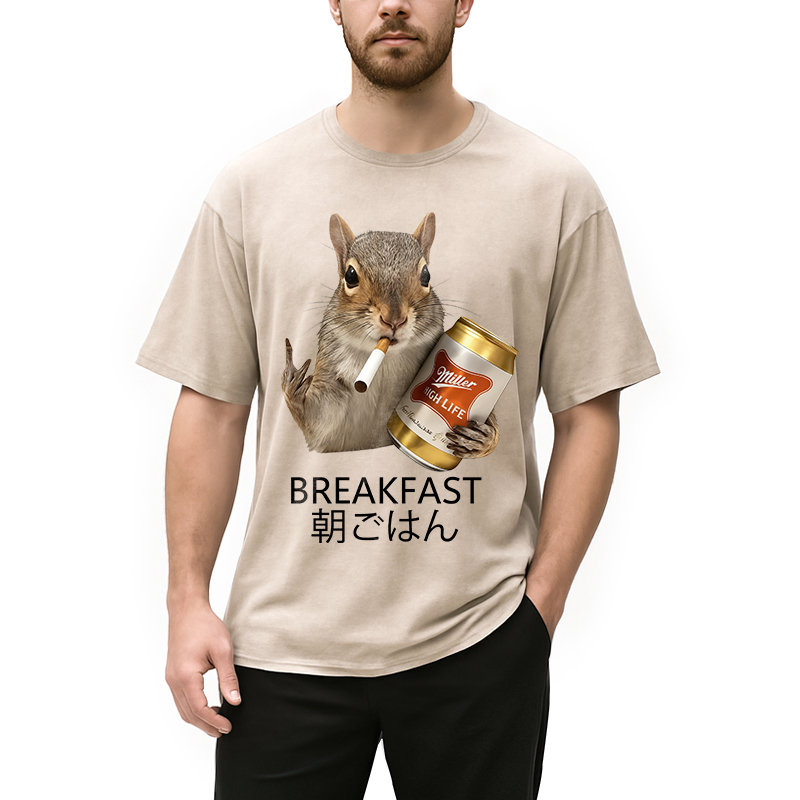 Tokyocanvas Funny Breakfast Washed T-Shirt