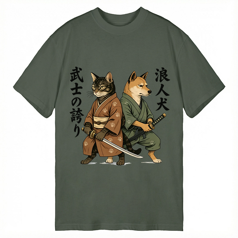 Tokyocanvas Samurai Cat vs Ronin Dog Classic T-Shirt