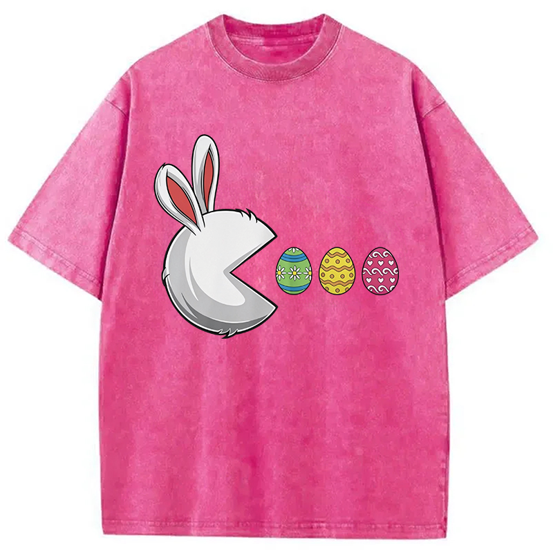 Tokyocanvas Funny Easter Bunny Egg Hunter Washed T-Shirt