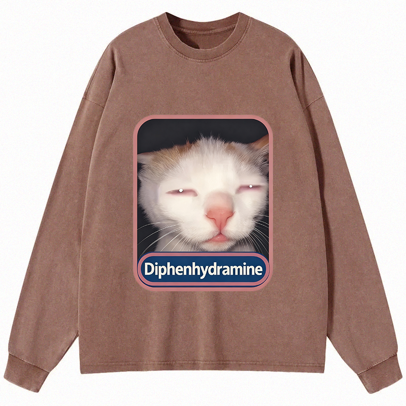 Tokyocanvas Funny Meme Cat Long Sleeve Washed T-Shirt