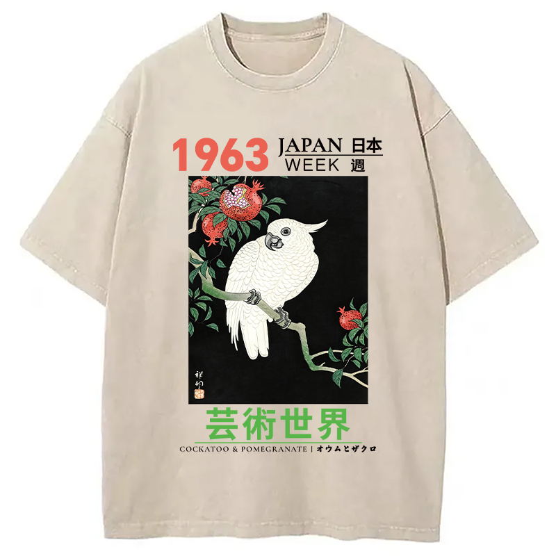 Tokyocanvas Cockatoo & Pomegranate Washed T-Shirt