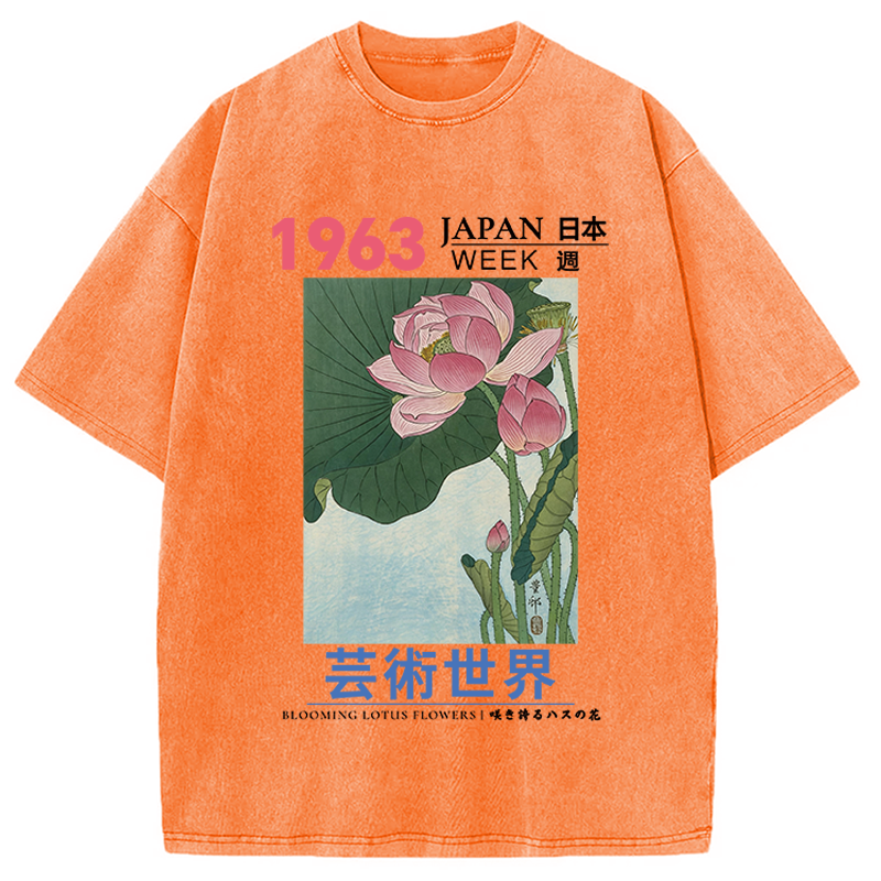 Tokyocanvas Blooming Lotus Flowers Washed T-Shirt