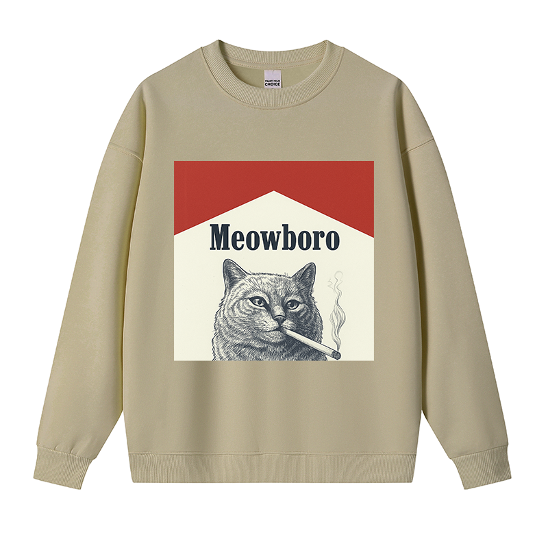 Tokyocanvas Meowboro Cat Smoking Meme Fleece Lined Sweatshirt