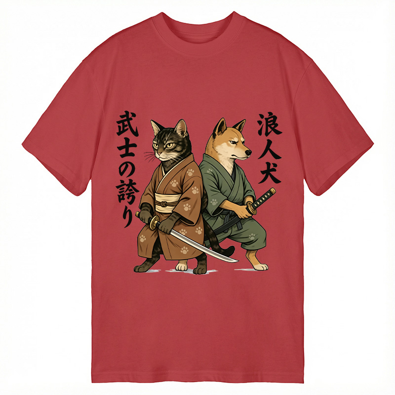 Tokyocanvas Samurai Cat vs Ronin Dog Classic T-Shirt
