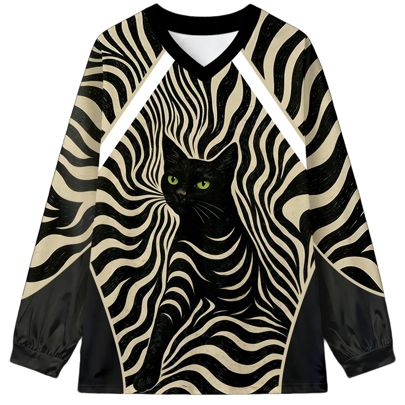 Tokyocanvas Modern Black Cat Long Sleeve Graphic Print T-Shirt
