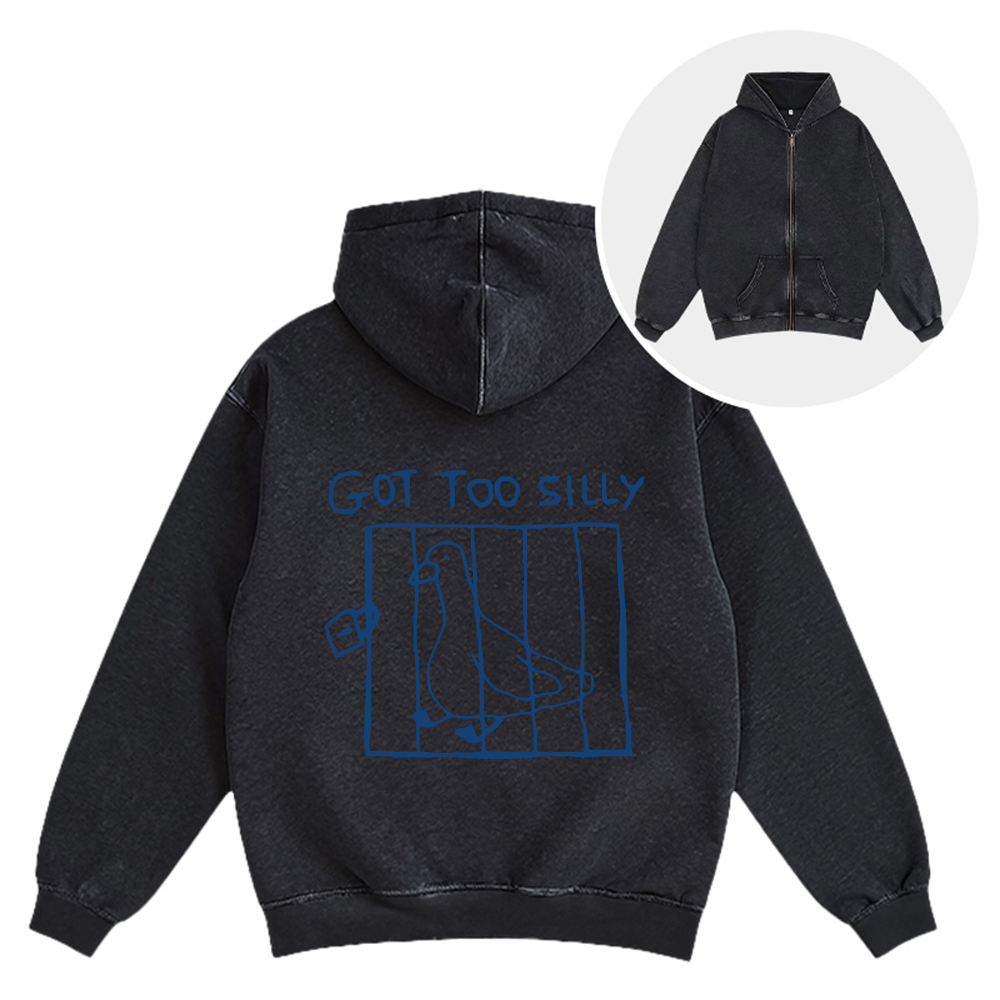 Tokyocanvas Got Too Silly Meme Washed Zip Hoodie