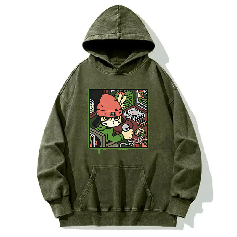 Tokyocanvas Rapper Cat Washed Hoodie