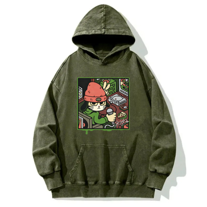 Tokyocanvas Rapper Cat Washed Hoodie