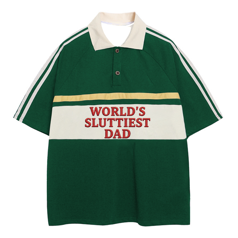 Tokyocanvas World's Sluttiest Dad Polo Embroidered T-Shirt