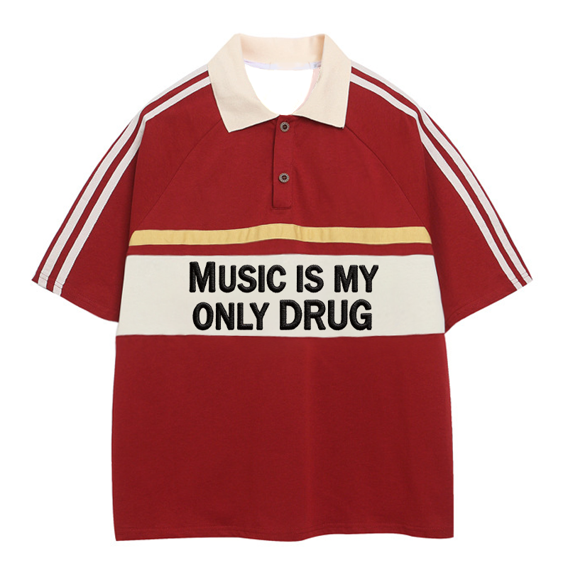 Tokyocanvas Music Is My Drug Polo Embroidered T-Shirt