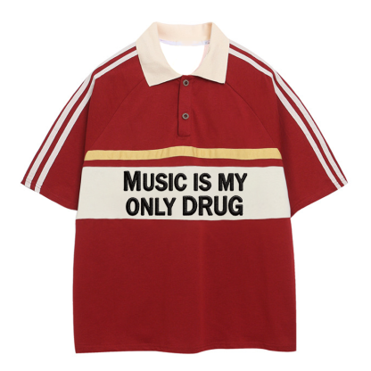 Tokyocanvas Music Is My Drug Polo Embroidered T-Shirt