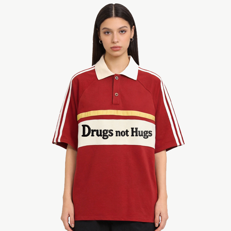 Tokyocanvas Drugs Not Hugs Polo Embroidered T-Shirt