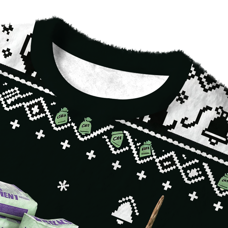 Tokyocanvas Funny Internet Cement Cat Black Fuzzy Christmas Ugly Sweatshirt