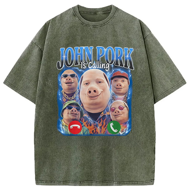 Tokyocanvas Funny John Pork is Calling Meme Washed T-Shirt