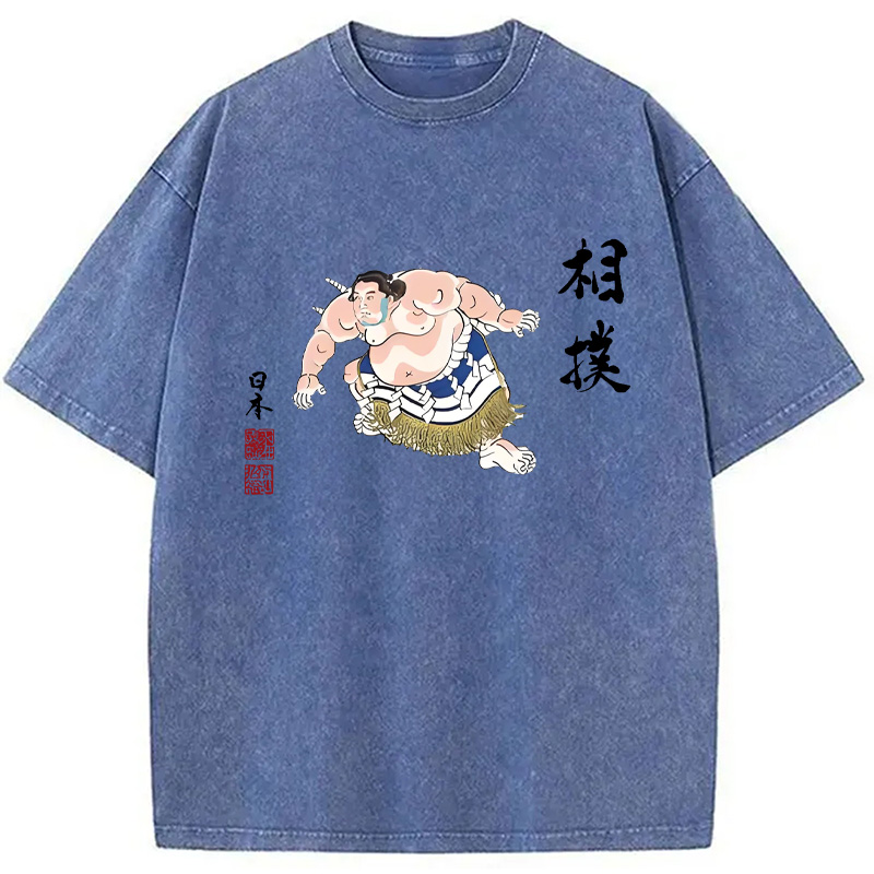 Tokyocanvas Sumo Design Hooded Washed T-Shirt