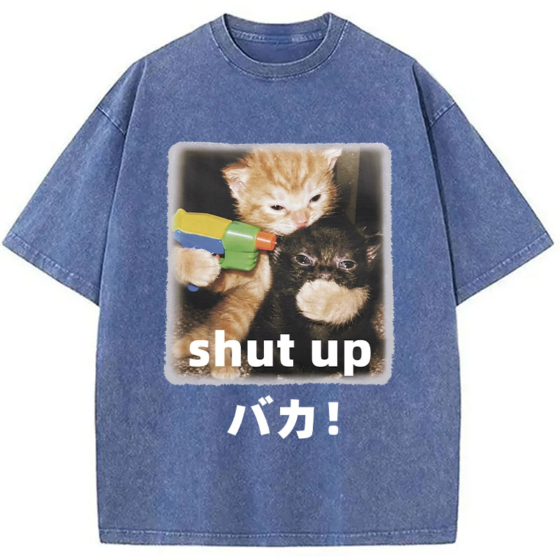 Tokyocanvas Shut Up Funny Cats Washed T-Shirt
