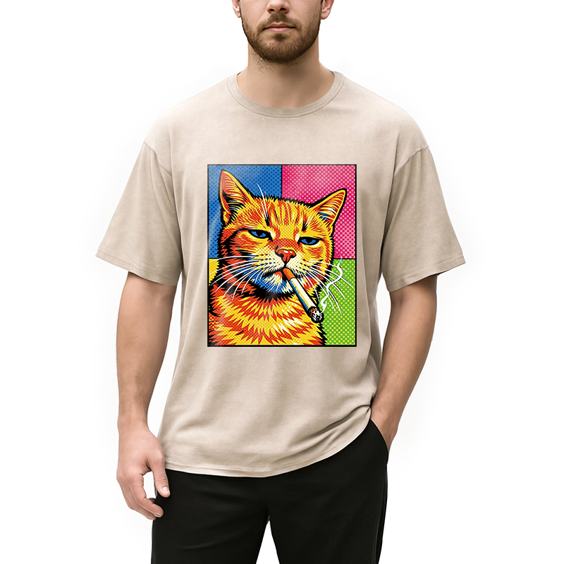Tokyocanvas Cat Smoking Cigarette Washed T-Shirt