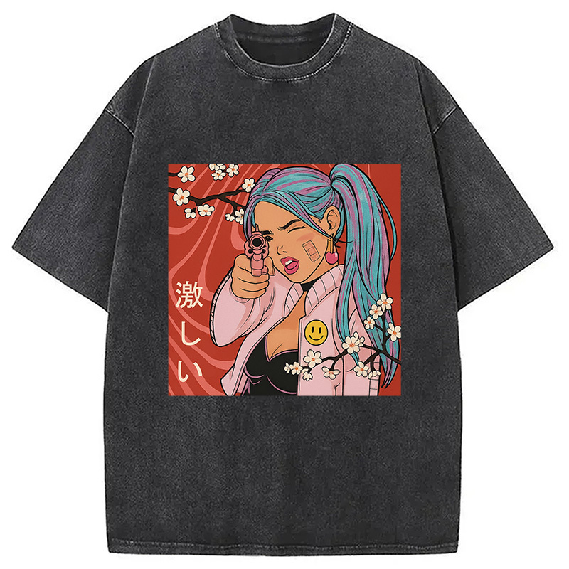 Tokyocanvas Cherry Blossoms in Error 404 Anime Girl Washed T-Shirt