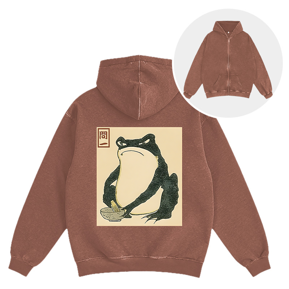 Tokyocanvas Matsumoto Hoji Japanese Frog Washed Zip Hoodie