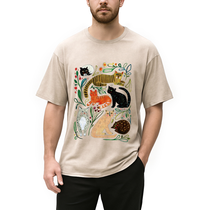 Tokyocanvas Colorful Cats Vintage Washed T-Shirt