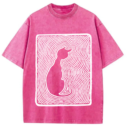 Tokyocanvas Black 18th Century Cat Art Washed T-Shirt