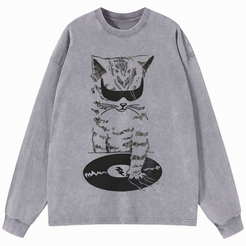 Tokyocanvas DJ Cat Long Sleeve Washed T-Shirt