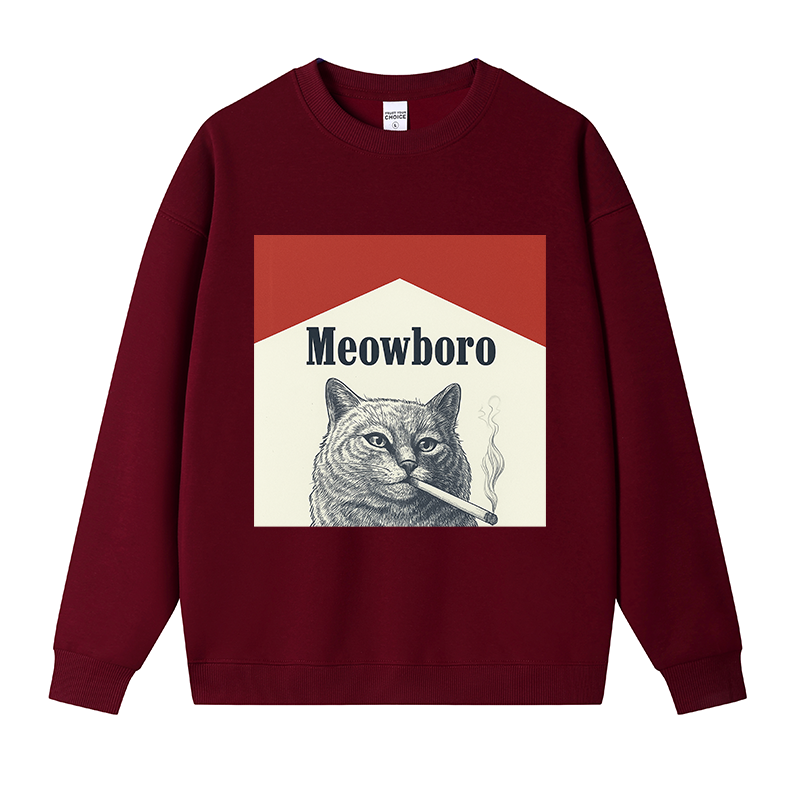 Tokyocanvas Meowboro Cat Smoking Meme Fleece Lined Sweatshirt