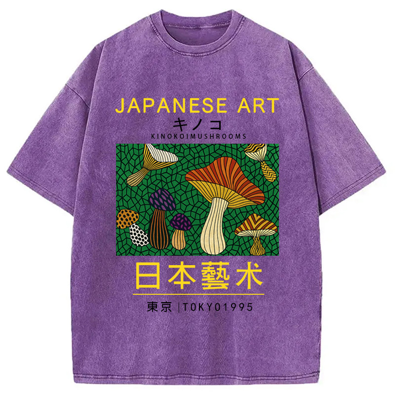 Tokyocanvas Japanese Art Colorful Mushrooms Washed T-Shirt