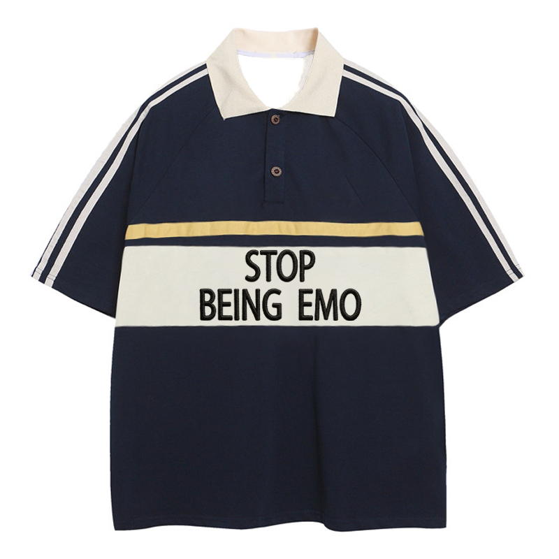 Tokyocanvas Stop Being Emo Polo Embroidered T-Shirt