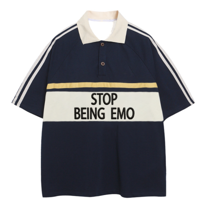 Tokyocanvas Stop Being Emo Polo Embroidered T-Shirt