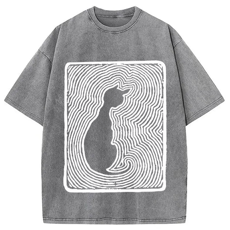 Tokyocanvas Black 18th Century Cat Art Washed T-Shirt