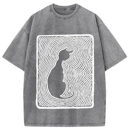 Tokyocanvas Black 18th Century Cat Art Washed T-Shirt