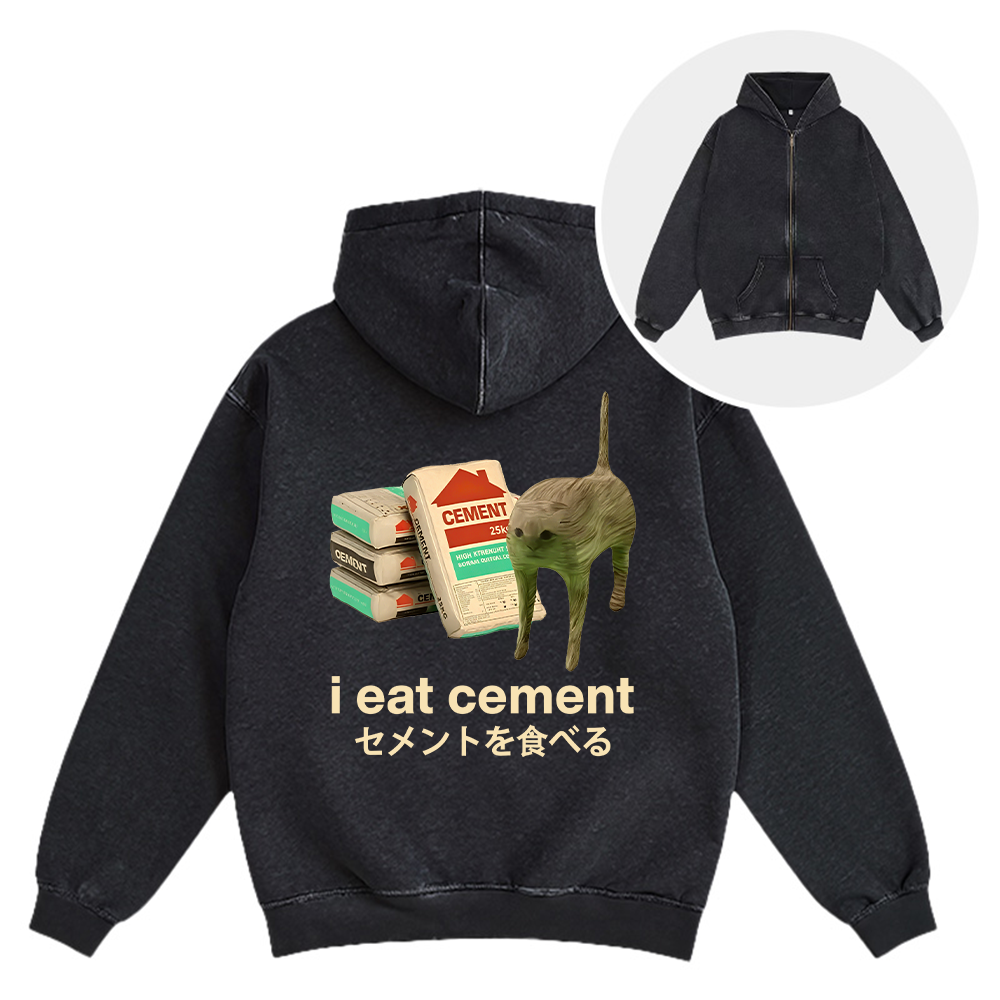 Tokyocanvas I Eat Cement Washed Zip Hoodie