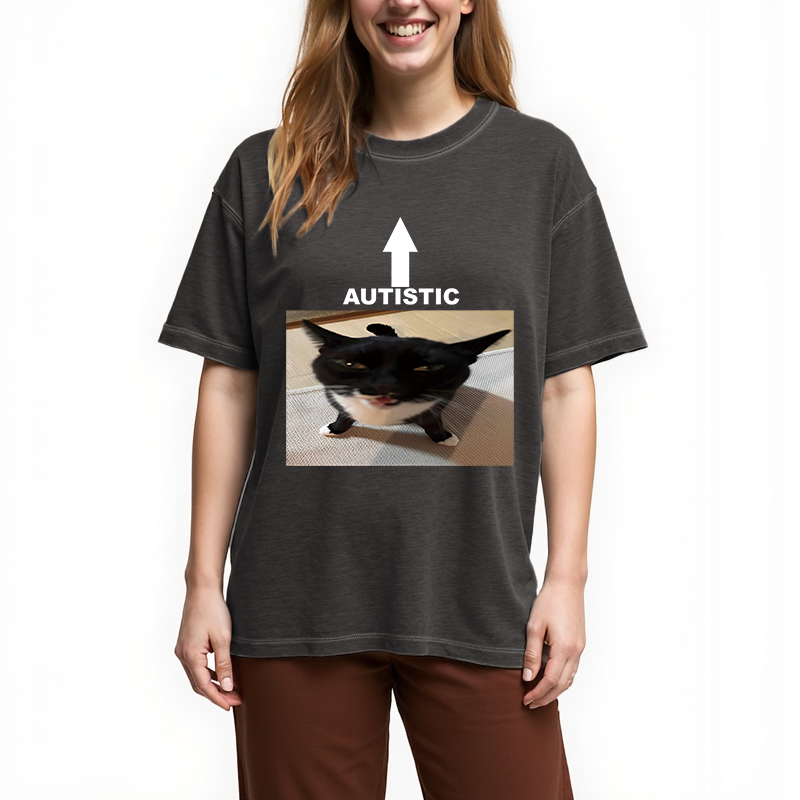 Tokyocanvas Autistic Cat Gradient Washed T-Shirt