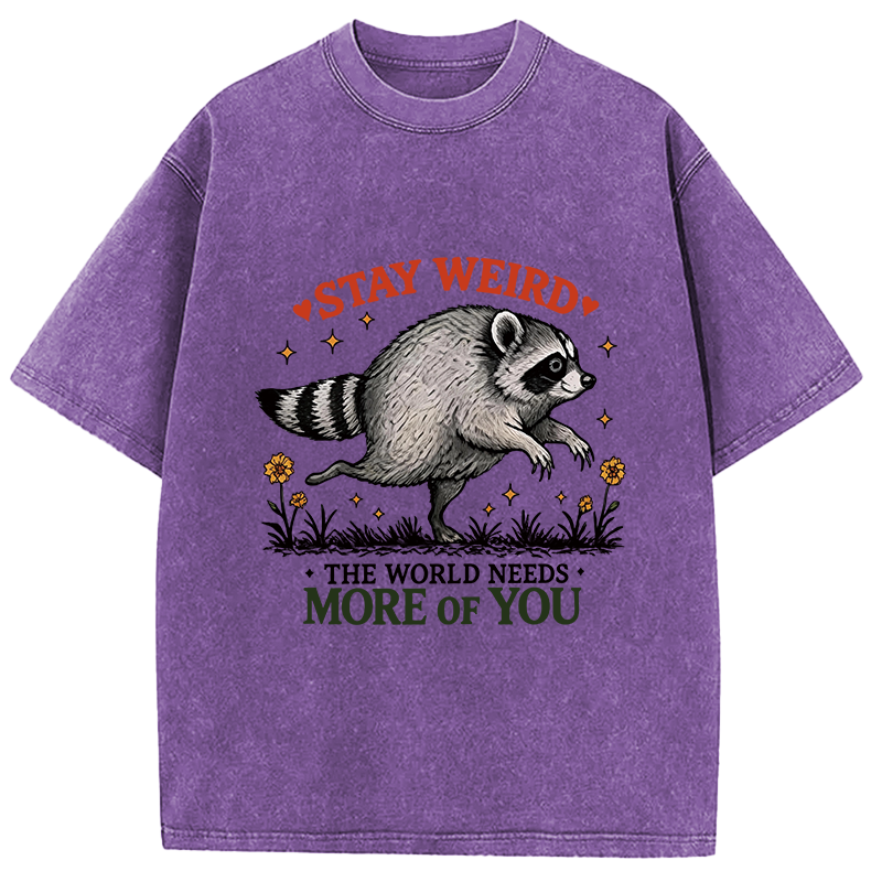 Tokyocanvas Stay Weird Raccoon Washed T-Shirt