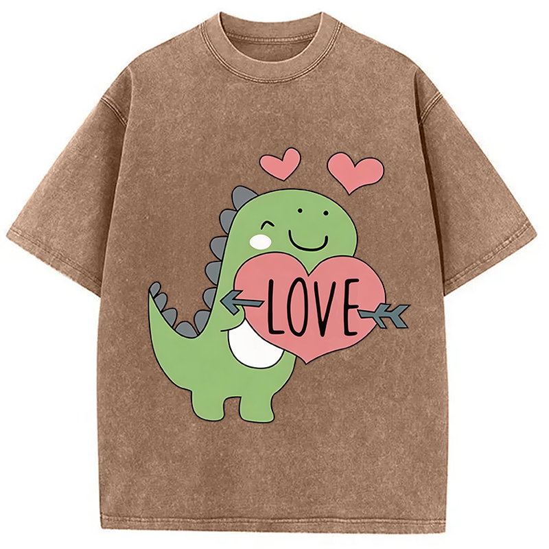 Tokyocanvas Love Valentines Day Dino Washed T-Shirt