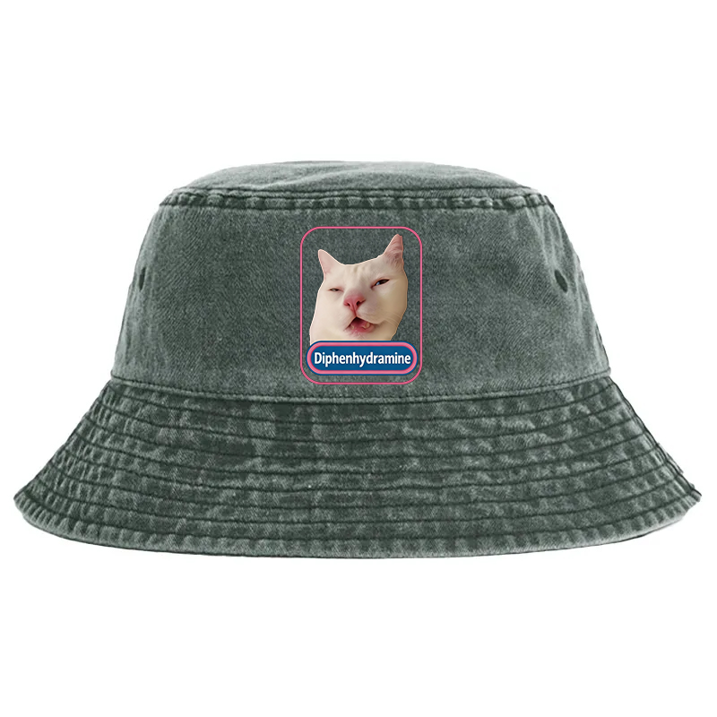Tokyocanvas Funny Diphenhydramine Meme Cat Washed Bucket Hat