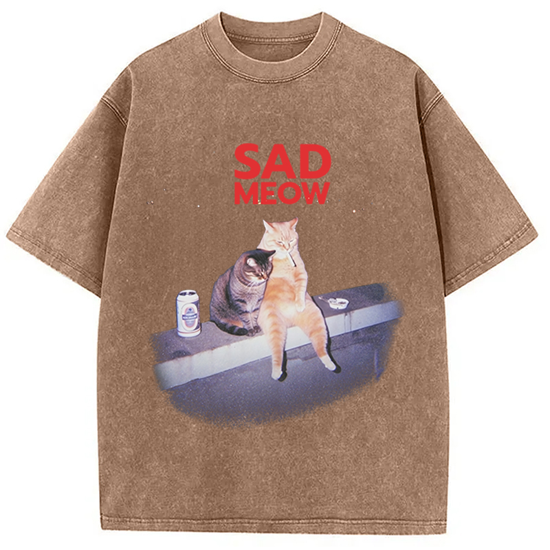Tokyocanvas Sad Meow Smoking Cat Washed T-Shirt