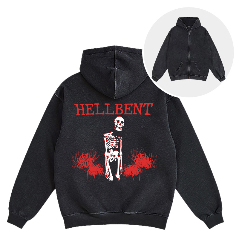Tokyocanvas Hellbent Skeleton Washed Zip Hoodie