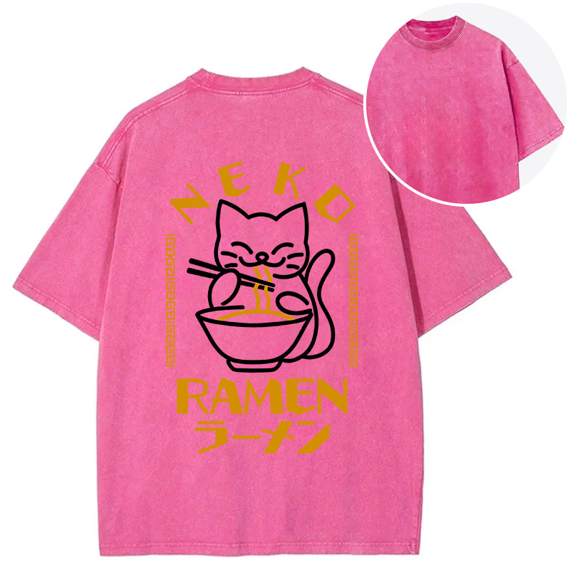 Tokyocanvas Cat Obsessed With Ramen Back Washed T-Shirt