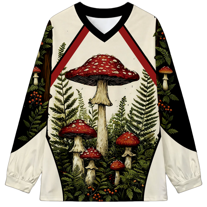 Tokyocanvas Red Mushrooms Long Sleeve Graphic Print T-Shirt