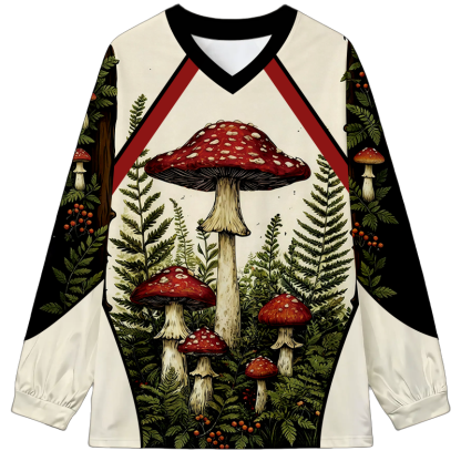 Tokyocanvas Red Mushrooms Long Sleeve Graphic Print T-Shirt