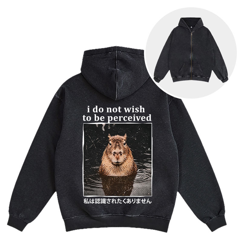 Tokyocanvas I Do Not Wish to Be Perceived Capybara Washed Zip Hoodie