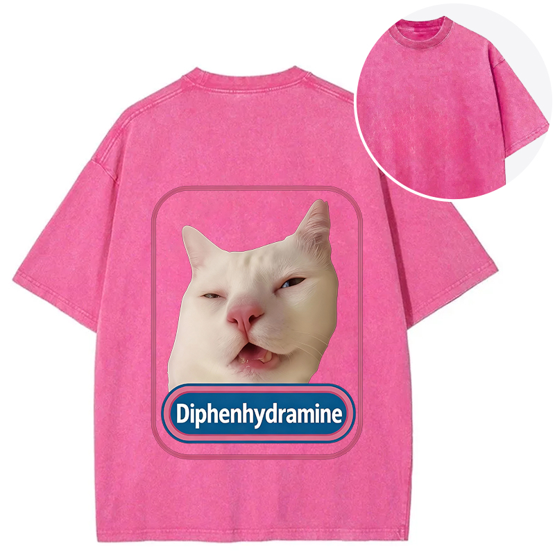 Tokyocanvas Funny Diphenhydramine Meme Cat Back Washed T-Shirt