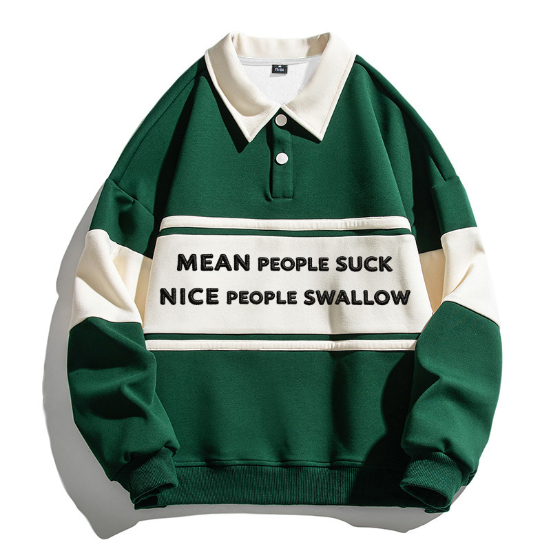 Tokyocanvas Mean People And Nice People Polo Embroidered Sweatshirt