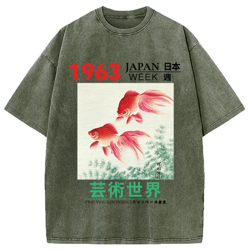 Tokyocanvas Two Veil Goldfish Washed T-Shirt