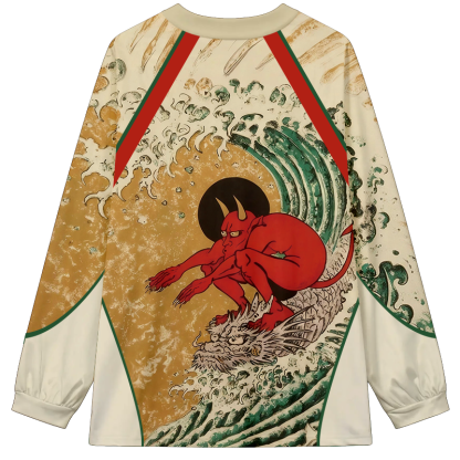 Tokyocanvas Demon Surfing Long Sleeve Graphic Print T-Shirt