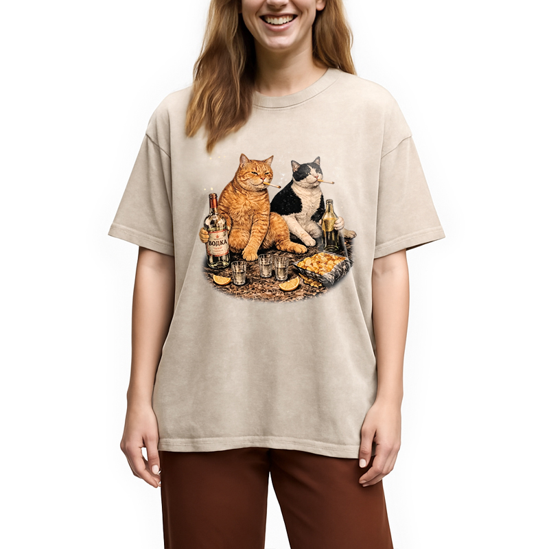 Tokyocanvas Funny Smoking Cat Washed T-Shirt