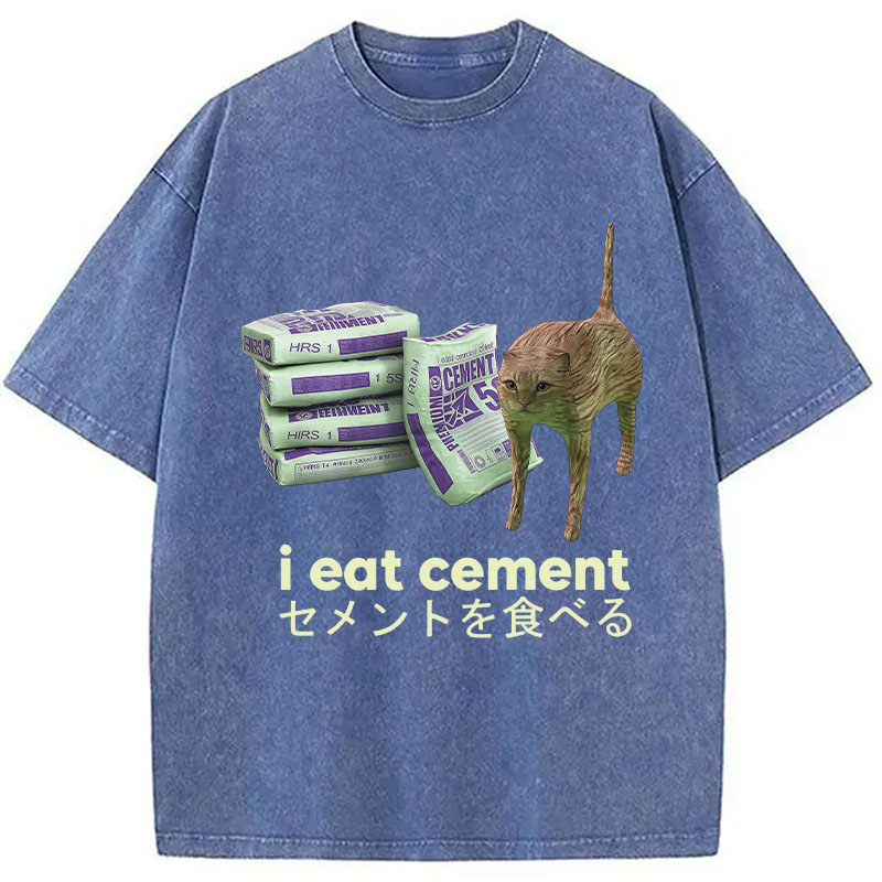 Tokyocanvas Funny Internet Cement Cat Washed T-Shirt